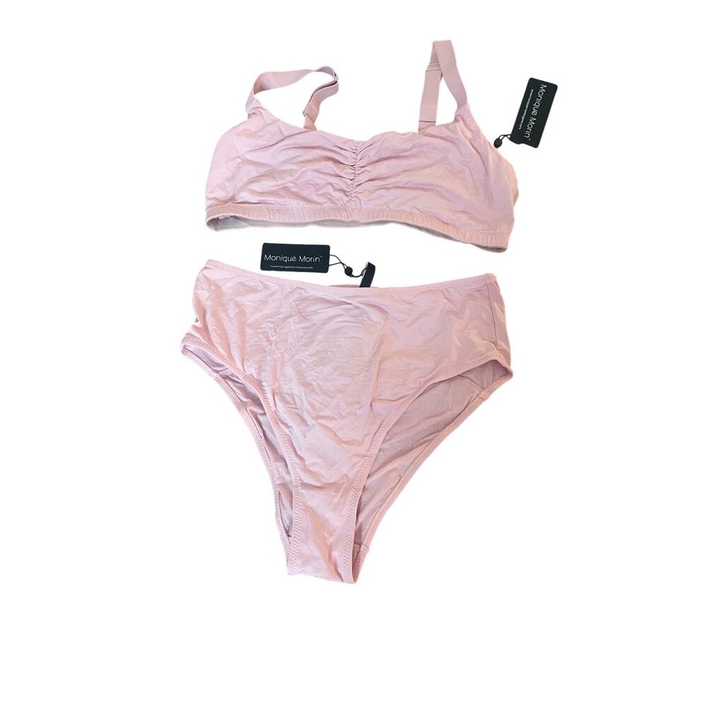 Monique Morin Pink Bralette Panty Set Size XL Modal Back Cut-out Design New - Picture 4 of 12